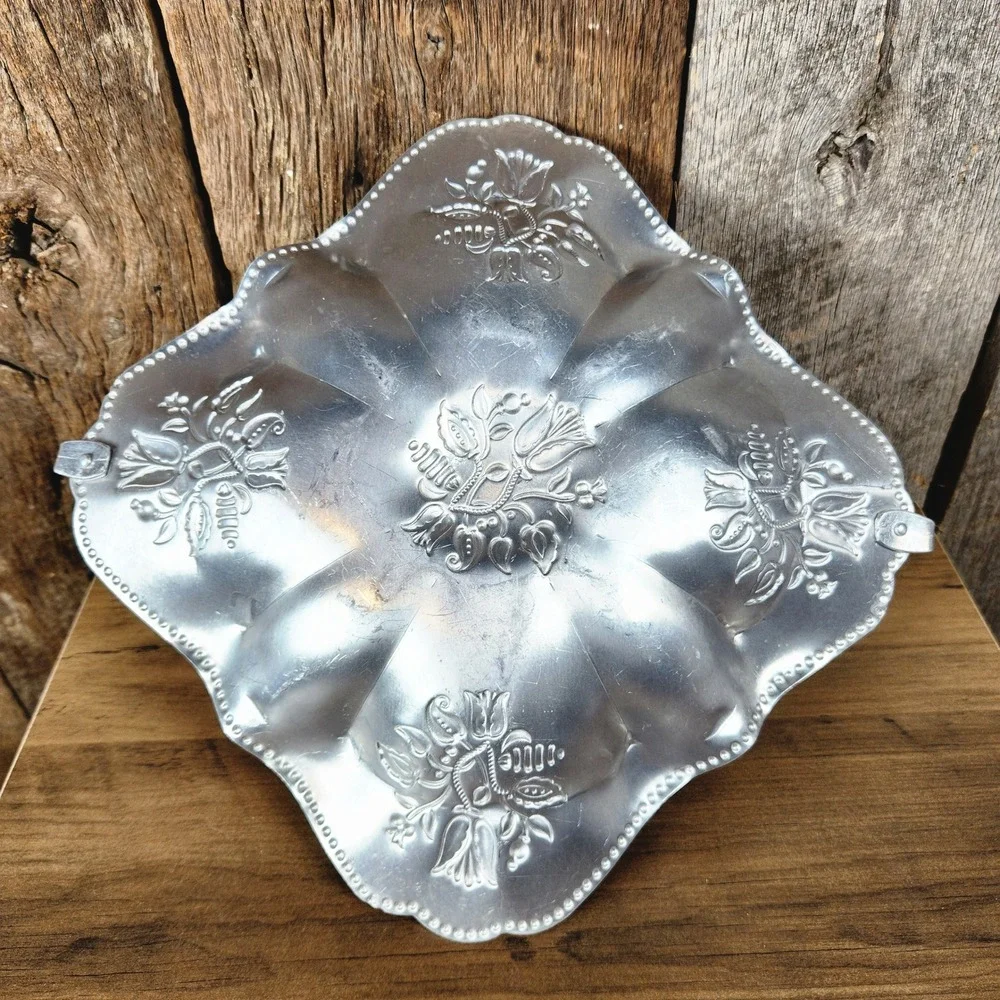 Vintage Hammered Aluminum Basket Tray